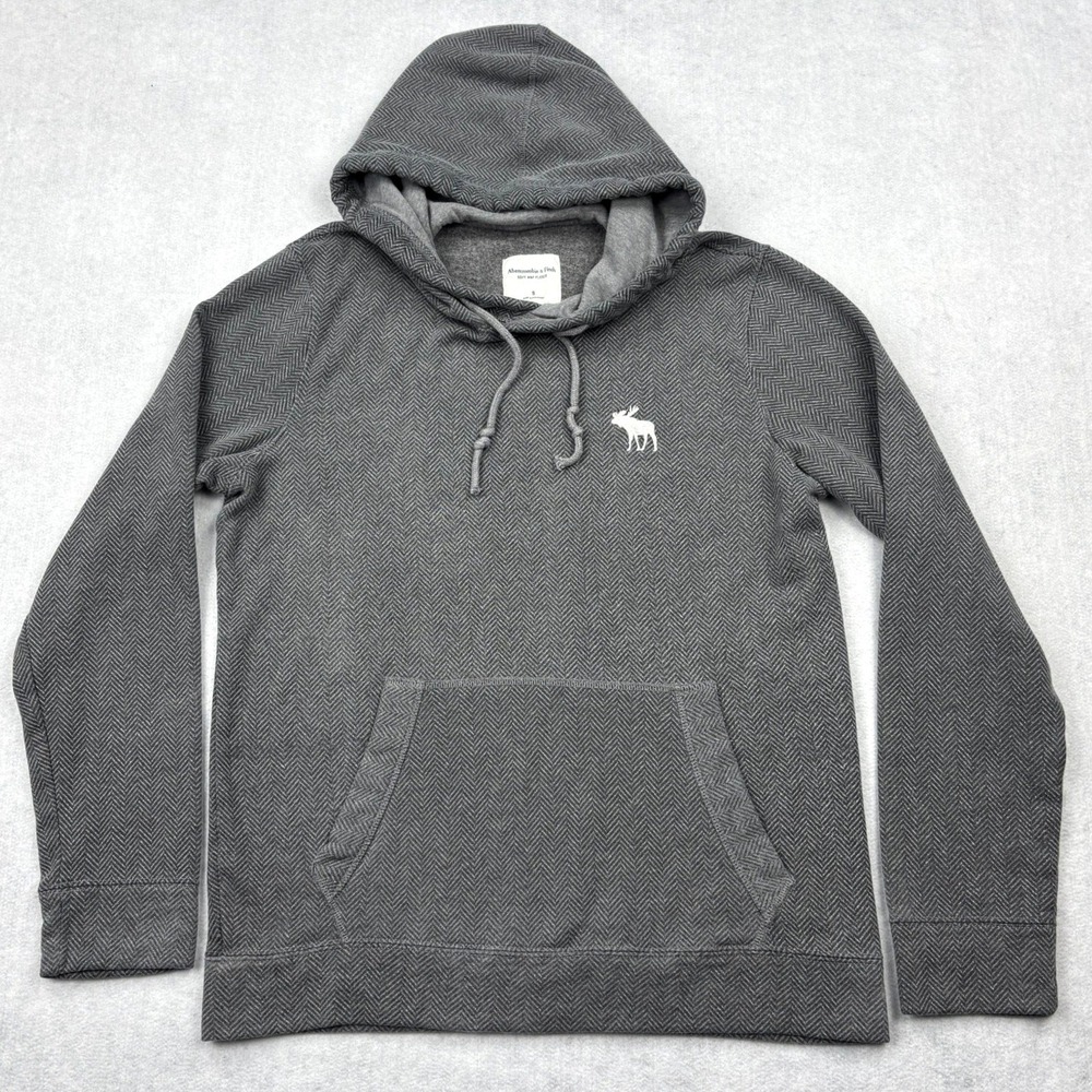 Abercrombie Fitch Hoodie Mens Small Gray Herringbone Soft Fleece Sweatshirt